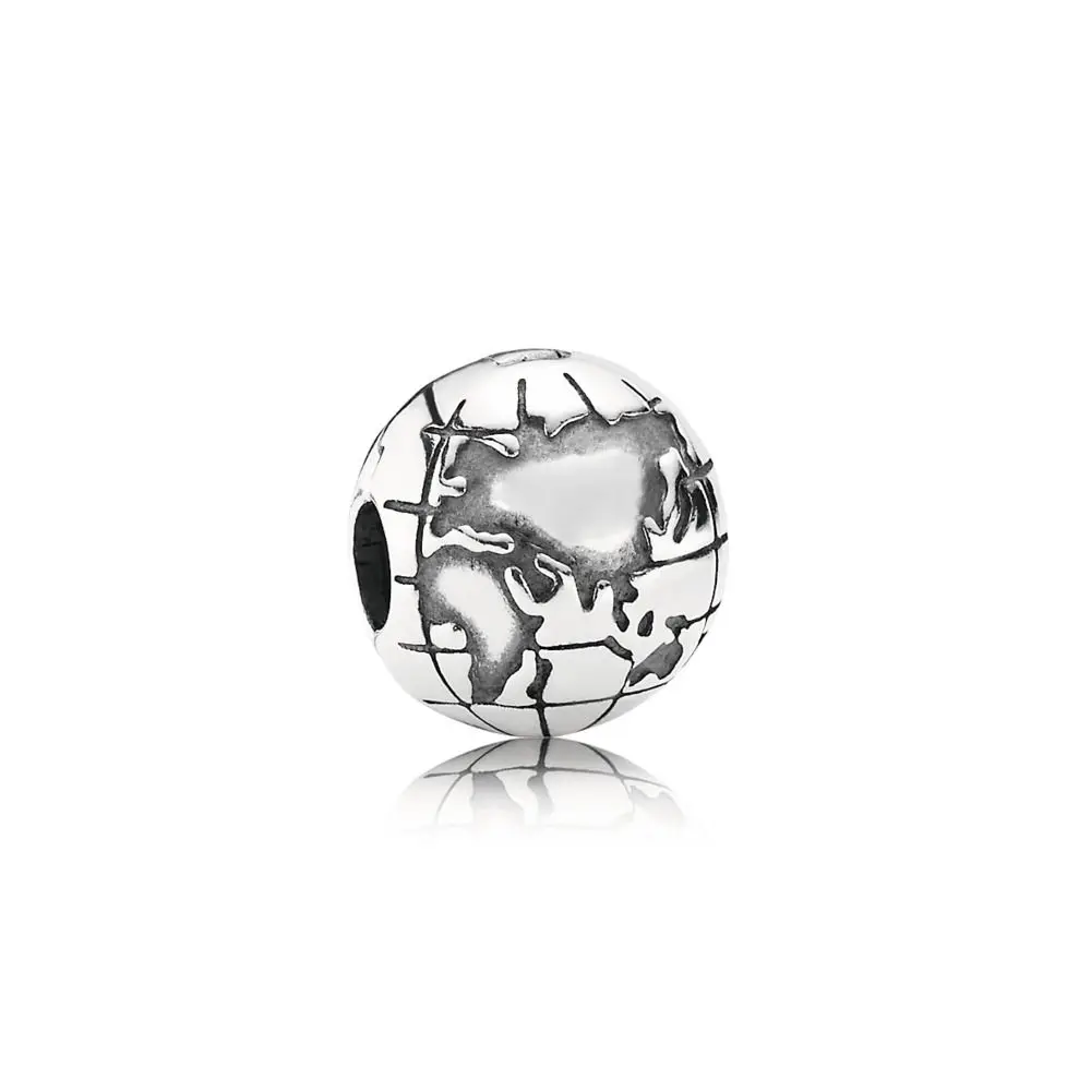 

925 Sterling Silver Beads Charms World Map Crystal Topper Bead for Original Pandora Charms Bracelet & Bangle Jewelry