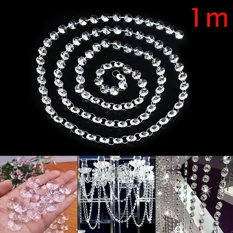 

High quality 1M home crystal transparent acrylic beads garland chandelier hanging wedding decoration party holiday supplies VE