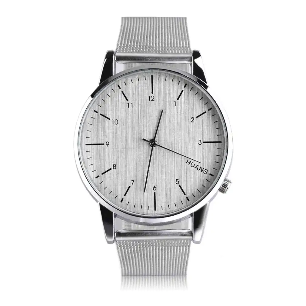 

Men Large Dial Watch Casual Design Metal Shell Stainless Steel Mesh Strap Business Wrist Watch