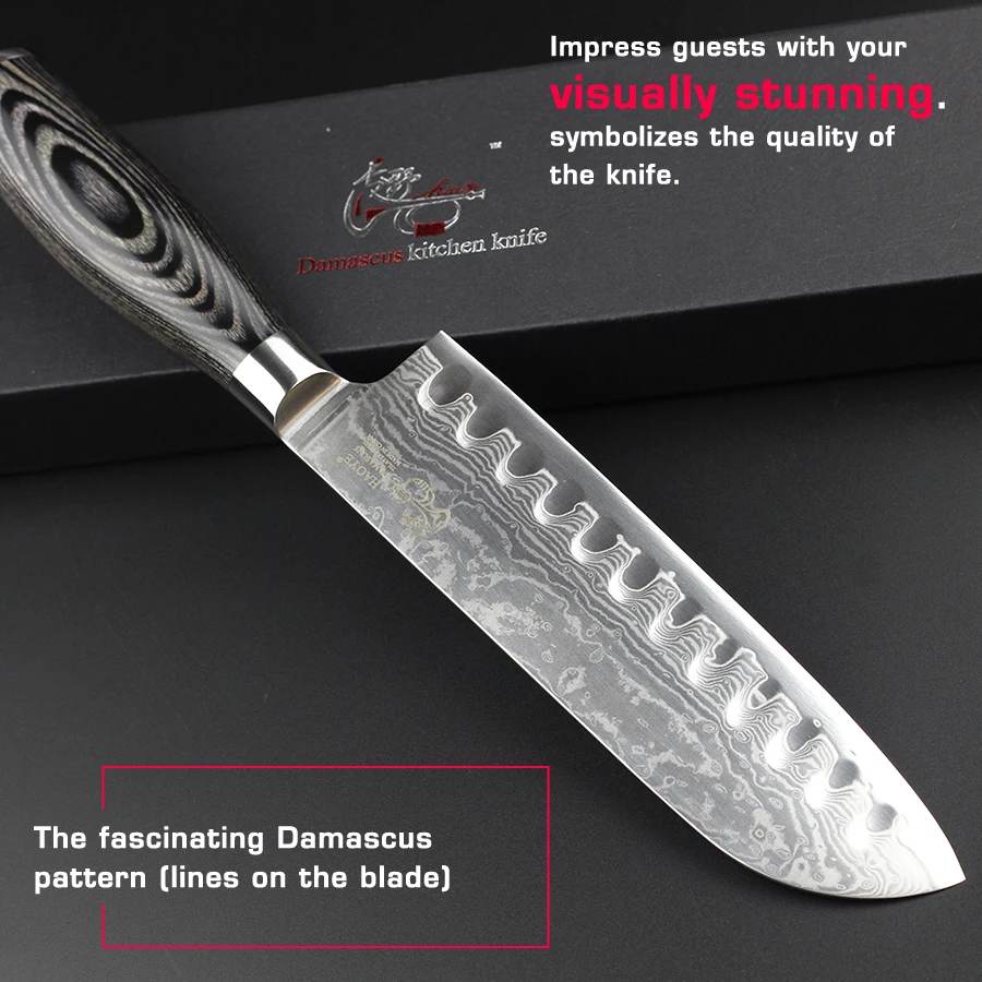 Haoye 7 &quotДамаск нож santoku японский полый край кухонные ножи рыба сашими