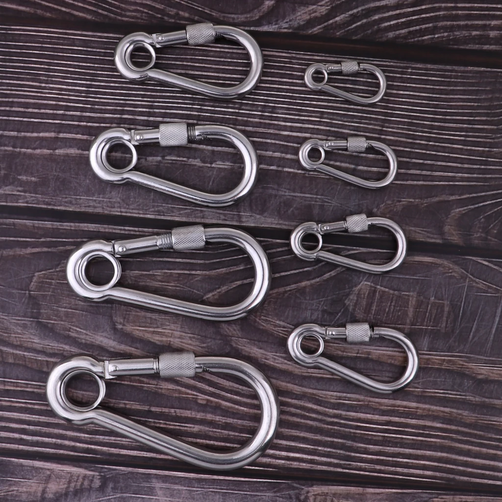 Stainless Steel Spring Snap Clip Hook Carabiner Screw Lock Key Ring Hook with Spring Loaded Gate for Outdoor Camping Diving
