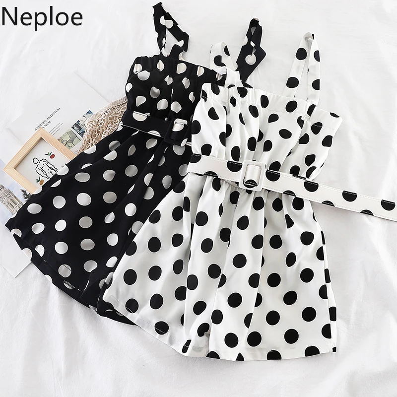 

Neploe 2019 New Women's Playsuits Summer Casual Fashion Polka Dot Strap Sleeveless Jumpsuit White Black Overalls for Women 39792