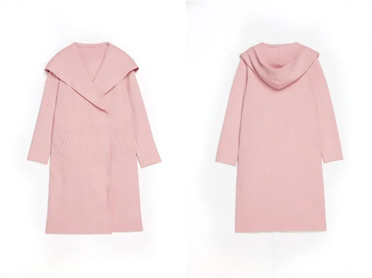 Autumn and winter Europe and the United States new fashion casual women's long coat Slim hooded solid color pocket ladies thick sweater cardigan tide (15)
