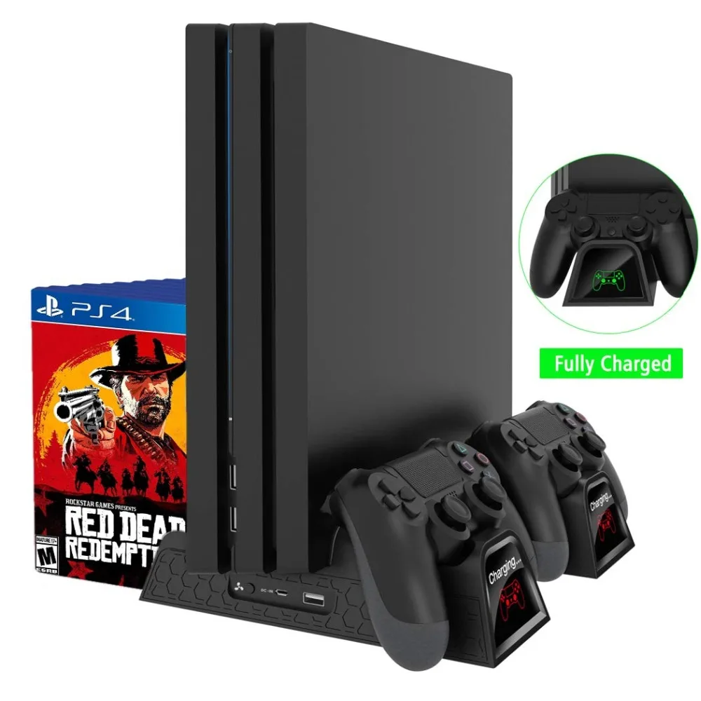 Вертикальная подставка для PS4/PS4 SLIM/PS4 PRO с охлаждающим вентилятором зарядное