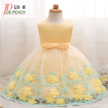 

DE PEACH 2018 Summer Baby Girls 1 Year Birthday Party Dress Kids Princess Flowers Lace Tutu Dress Newborn Toddler Baptism Dress