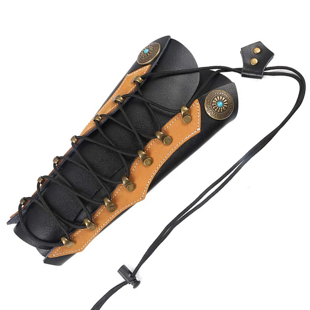 Baratos Tradicional de piel de vaca de brazo de tiro con arco Protector para la caza de moderación con sujetadores de Hardware para disparar arco recurvo