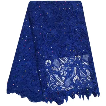 

High quality embroidered beaded Africa wine red color cord lace fabric water Soluble chemical lace fabric for party dress 818