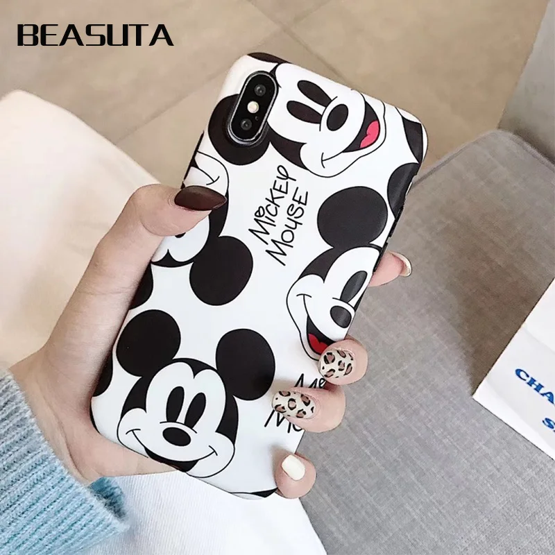 

Cartoon Mickey mouse Glossy soft case for iphone XS MAX X XR X 6 6S 7 8 Plus cute white cases for iPhone XS back conque