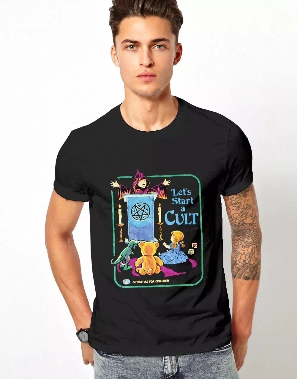 

Fashion Show-XSX Lets Start A Cult 70s Vintage T-Shirt Unisex Gothic Witchcraft Funny Tee Halloween Clothing Black