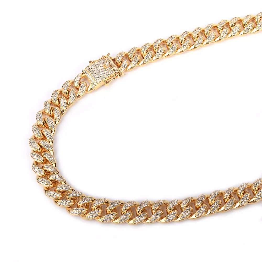 12 мм ожерелье из кубического циркония, цепочка в стиле хип-хоп, ювелирные изделия из золота, серебра, меди, CZ застежка, мужское ожерелье, звено 18-28 дюймов