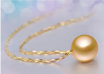 

free shipping gorgeous AAA13-14mm round south sea natural gold pearl necklace 17.5inch 14k