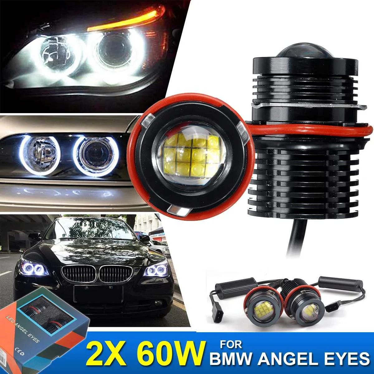 

2pcs/set 120W LED Angel Eyes Bulbs Error Free for BMW E39 E60 E61 E63 E87 E65 X3 X5
