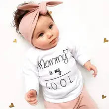 Одежда для новорожденных и маленьких девочек футболка с длинными рукавами с надписью «Mommy is my idol»+ штаны+ повязка на голову, комплект одежды из 3 предметов для маленьких девочек