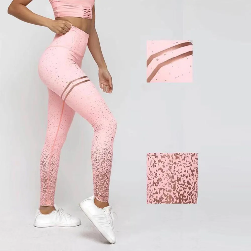 Полосатая позолота с высокой талией с принтом эластичные леггинсы для фитнеса брюки Харадзюку Roupas De academic Femininas fitness ez - Цвет: pink