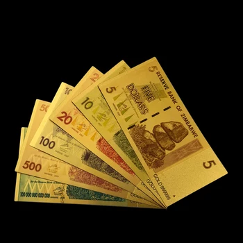 

Zimbabwe Colorful Gold Banknotes Set 5/10/20/100/500/100Trillion Dollar Full Package Replica Currency Money Paper Collection