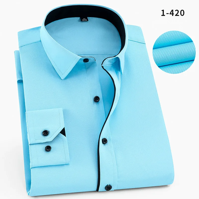 Qisha Мужская рубашка с длинным рукавом, деловая, умная, повседневная, однотонная, саржевая, Мужская одежда, тонкая, профессиональная, новая, серая, мужская рубашка - Цвет: 420