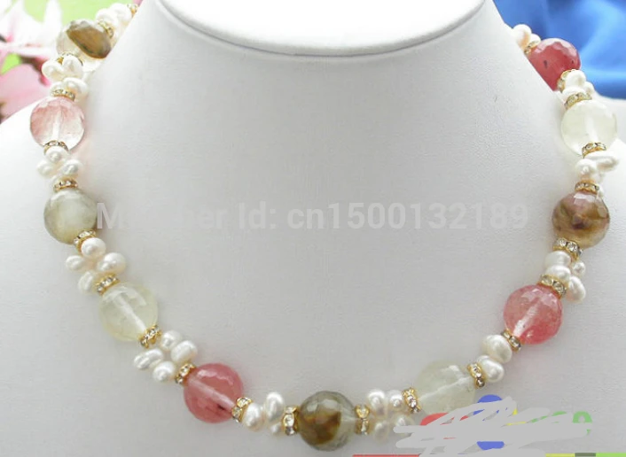 

j005442 17" 14MM faceted multicolor clarity crystal white pearl necklace NEW