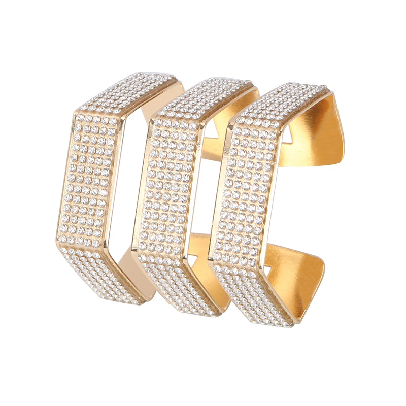 DANZE New Arrivals Wide Big Metal Gold Silver Full Crystal Open Bracelets Bangles for Women Female Party Shiny Jewelry | Украшения и
