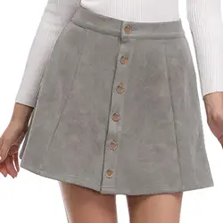 Женская юбка для девочек Женская однотонная винтажная Suedette с высокой талией на пуговицах однотонная короткая мини-юбка высокая посадка на