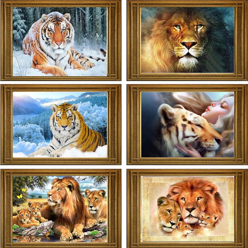 

DIY 5D Diamond Mosaic Lion tiger Handmade Diamond Painting Cross Stitch Kits Diamond Embroidery Patterns Rhinestone LK2