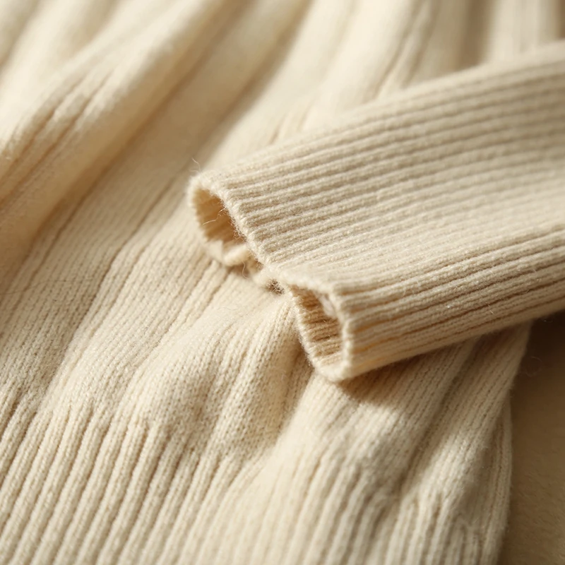 Autumn and winter new neutral simple cashmere sweater high collar vertical strip design ladies sweater large size warm top Autumn and winter new neutral simple cashmere sweater high collar vertical strip design ladies sweater large size warm top