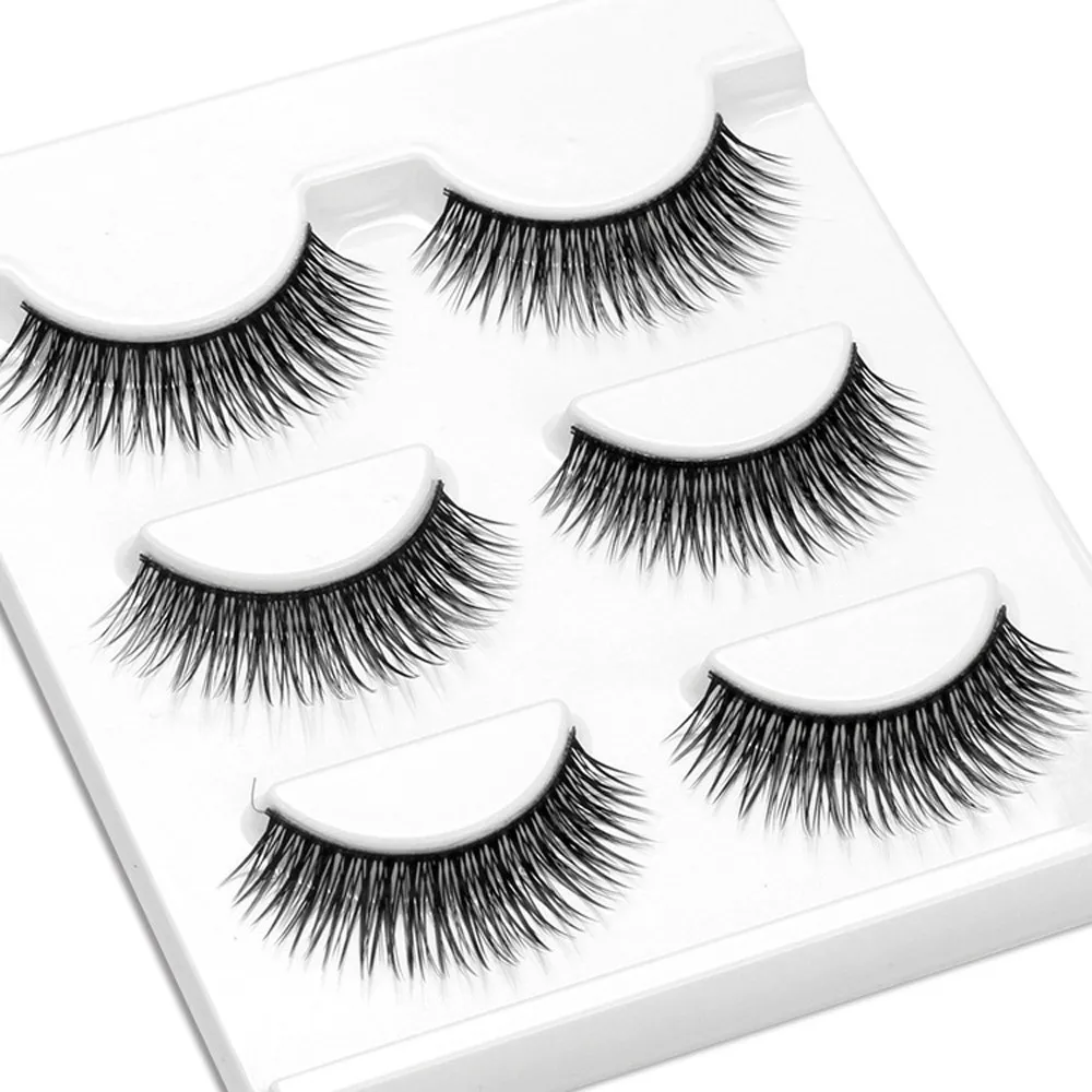 

Fashion Natural Soft 3 Pairs Long Makeup Cross Thick Falseeyelashes Eye Lashes Nautral mink eyelashes faux cils magnetique
