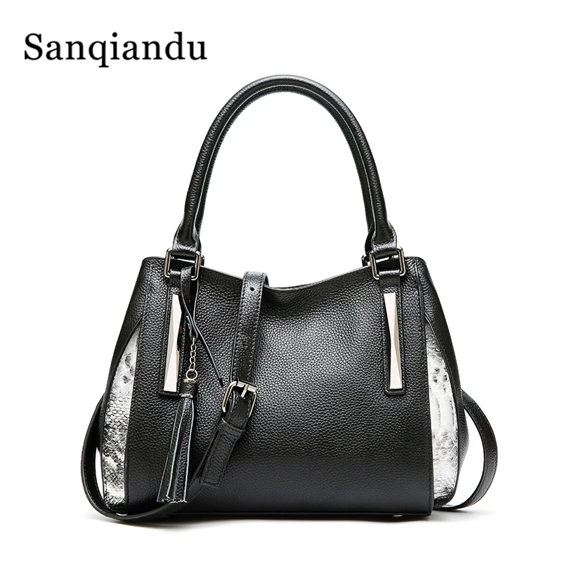 

100% Real leather Handbag Black Female Casual Totes Bag High Quality Women Fashion 2019 Shoulder Bags for Women Messenger Bags