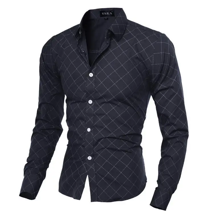 DropshippingCamisa Masculina Мужская Модная приталенная Повседневная рубашка с длинным рукавом, мужская рубашка с принтом, Азиатский размер - Цвет: Black