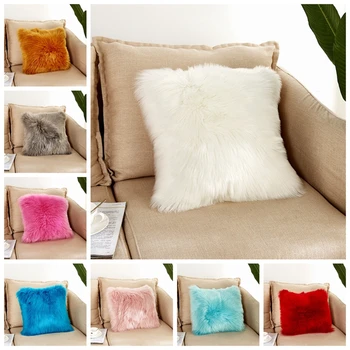 

Artificial Wool Home Decor Cushion Cover Sheepskin Long Hairy Faux Pillows Case Fur Plain Fluffy Soft Warm Throw Pillow Cover