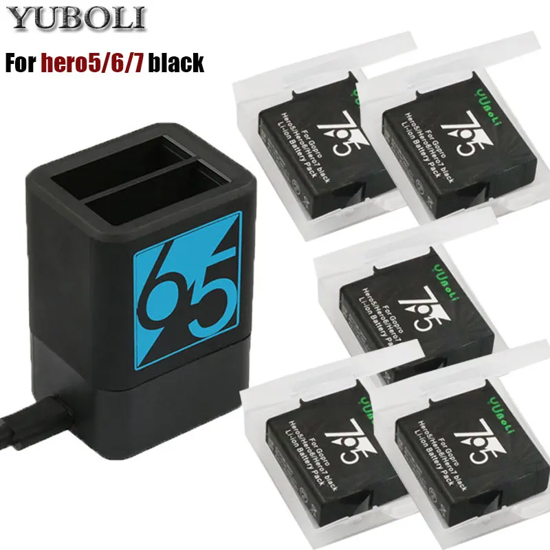 

new dual charger + 5 Pcs bateria Go Pro Hero 5 6 7 battery for GoPro hero 5 6 7 Hero5 hero6 hero7 black camera accessories