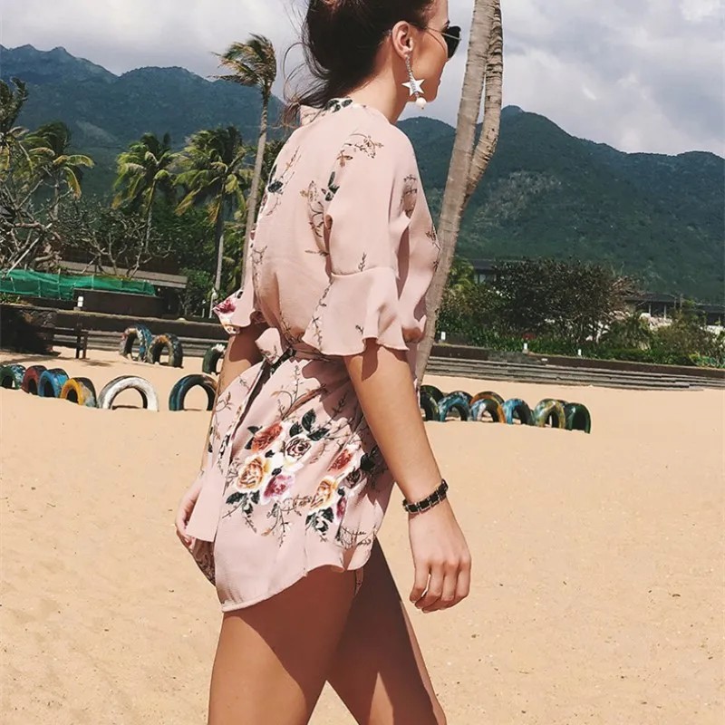 plus size rompers womens jumpsuit short summer beach overalls ladies rompers 2018 one piece floral playsuit romper xxl DN7921.