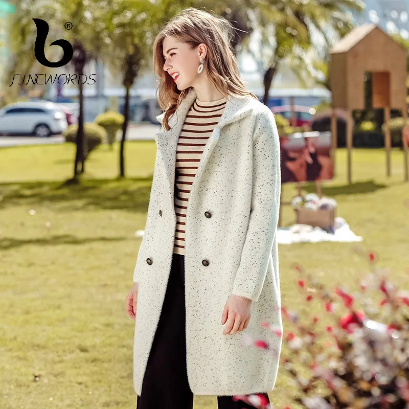 Lady Manteaux Vison Office Vêtements Luxe Qualité Élégant Laine Haute White Doux Cachemire Femmes D'hiver Finewords Casaco Chaud Blanc De Manteau avBwgAqZA
