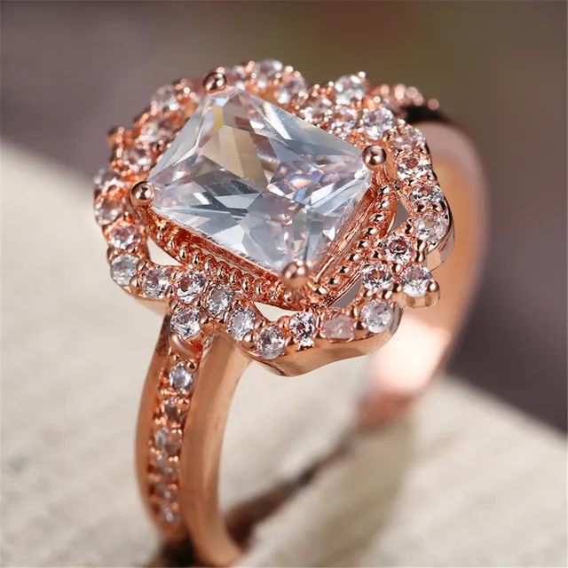 17KM Fashion Big Cubic Zirconia Rings For Women Romantic Crystal Engagement Wedding Party Ring Female Bijoux Jewelry Accessories