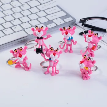 

2019 New Hot 6pcs/lot Pink Panther Action Figure Toys Key Holder Ring Chain PVC Figure Toys Keyring Bag Pendants Gift for Kids