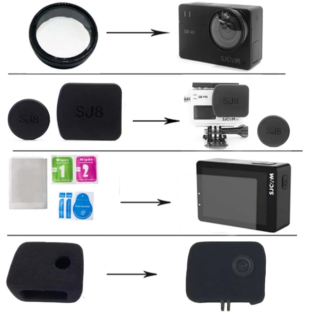 

JINSERTA For SJ8 Pro/Plus/Air UV Filter Sponge windshield Camera Lens Cap Waterproof Housing Case Hood Screen Protective Film