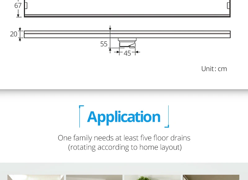 DCAN Stainless Steel Linear Channel Shower Floor Drain Gate 60cm 80cm 100cm 120cm SUS304 Deodorization Type Long Floor Drain   (21)