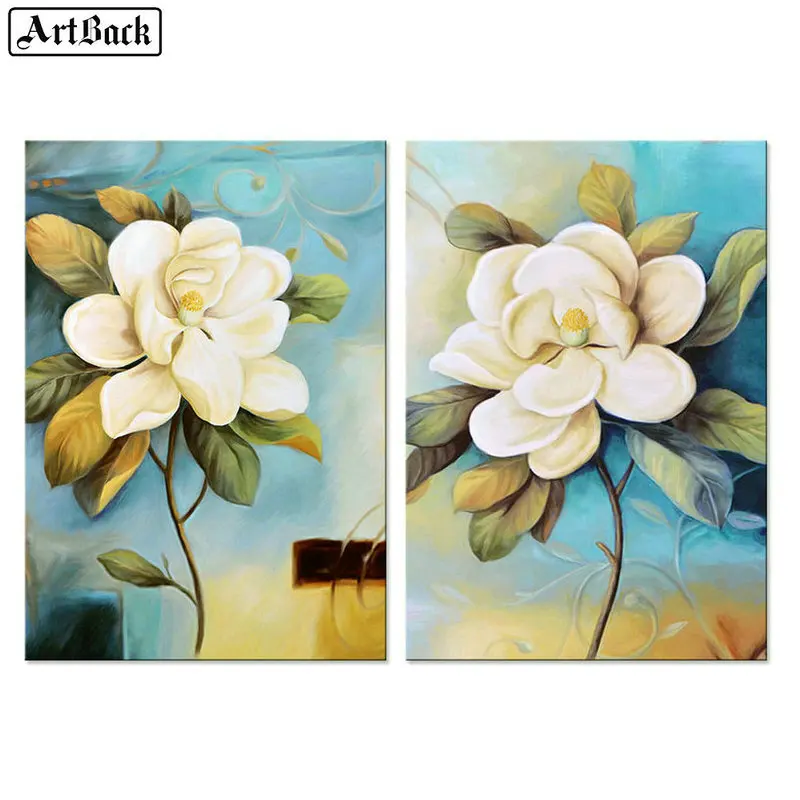 2pcs flower icon 5d diamond painting white flowers full square drill mosaic 3d round embroidery living room decoration | Дом и сад