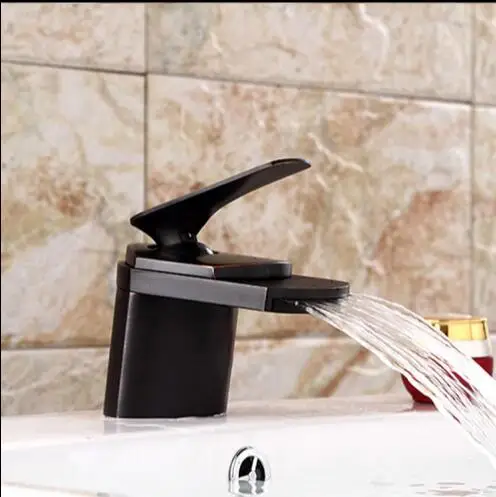 Высококачественный никель под старину Водопад кран ванная раковина смеситель с двумя шт шланги сантехнические водопроводный кран ванной комнаты - Цвет: black