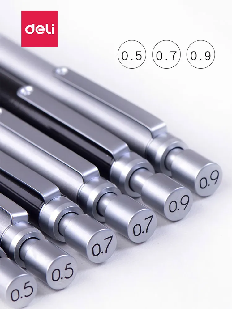 Deli Metal Baixa Gravidade Lápis Automático 0.9mm Desenho Profissional Escrita Mecânico 0.5mm 0.7mm