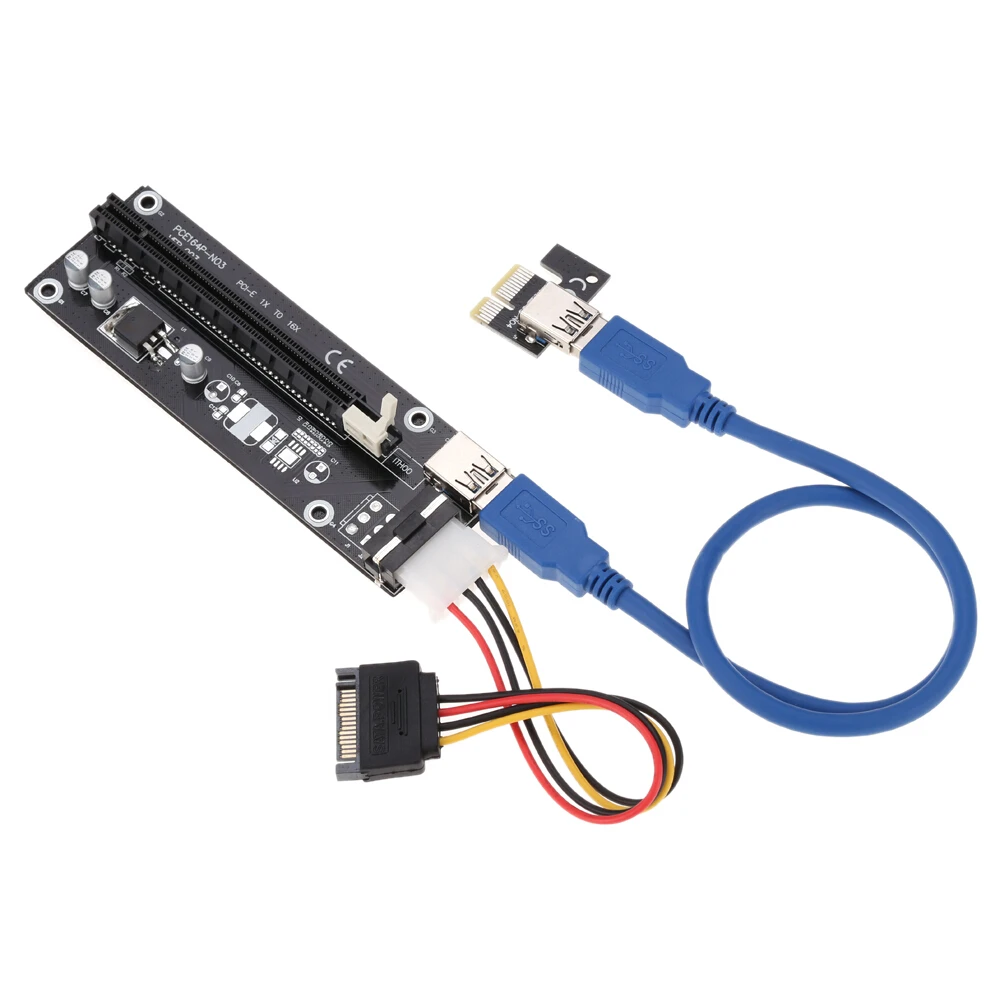 Черный для bitcoin Mining PCI-E Riser PCI Express 1x to 16x удлинитель плата карта USB 3,0 адаптер с SATA кабель питания и USB кабель