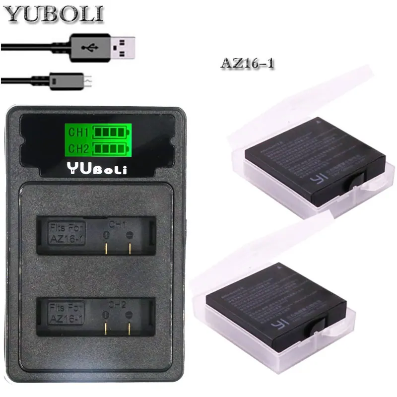 Аккумулятор Xiaomi Yi 2 4 K+ зарядное устройство USB Dual Bateria для XiaoYi 2 4 K Xiaomi Yi II 4 K Аксессуары для экшн-камеры - Цвет: charger and 2battery
