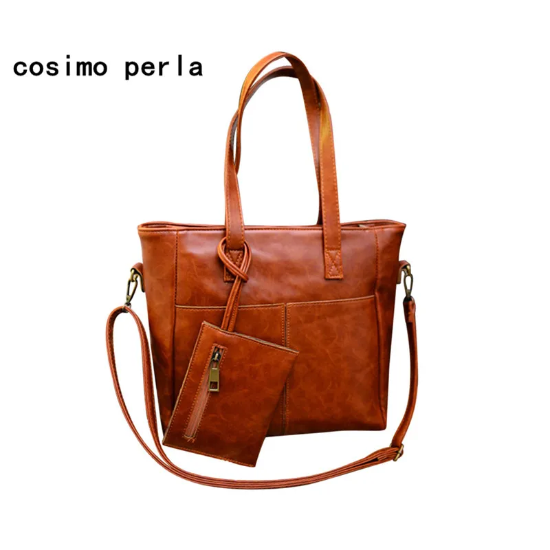 

Vintage Crossbody Bags for Women Bag Set 2 pcs Luxury Casual Tote Shoulder Bag PU Leather Large Lightweight Purses and Handbags