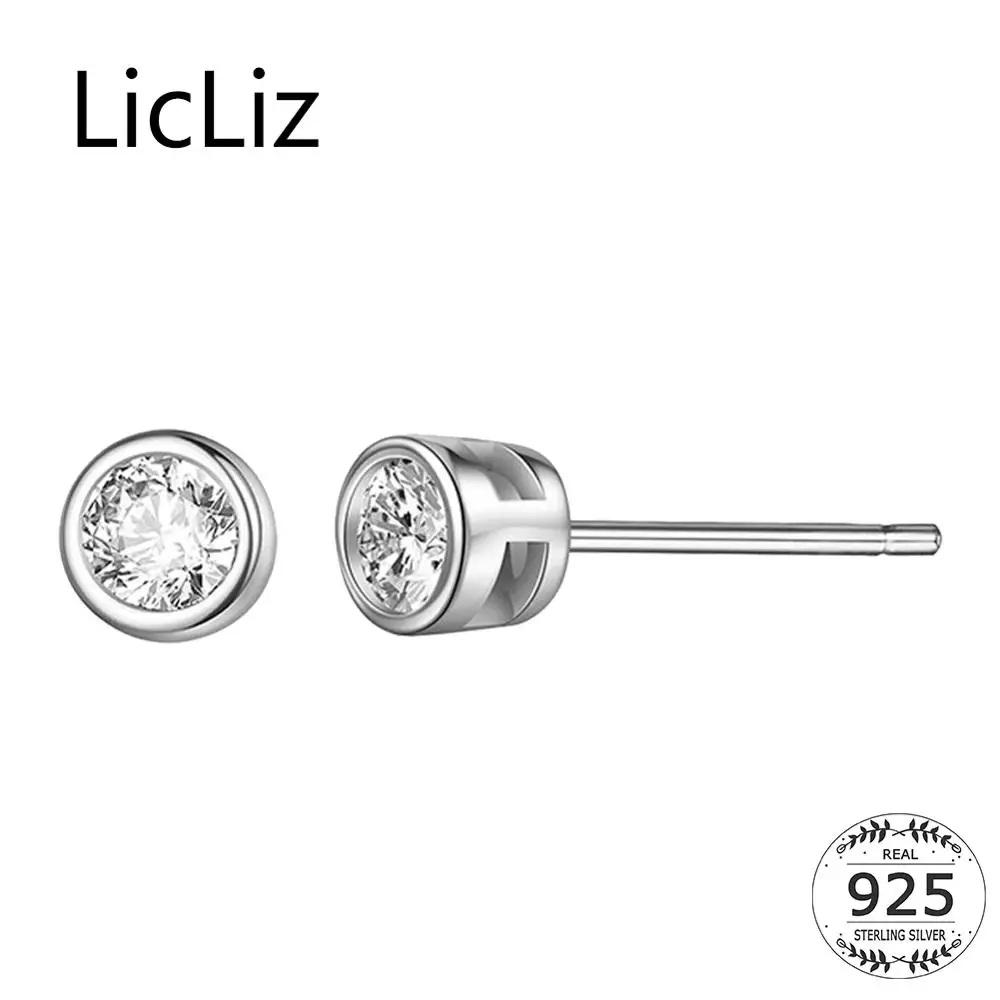 LicLiz 925 Sterling Silver Stud Earring for Women Fashion Round Tiny CZ Zircon Crystal Simple Design Jewelry LE0446 | Украшения и
