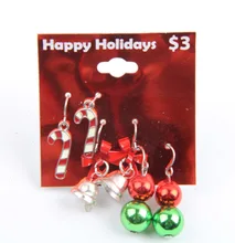 

3Pairs/lot New Arrival Fashion Christmas Candy Cane Bell Dangle Earrings boucle d'oreille Women Party Christmas Gift d'oreille