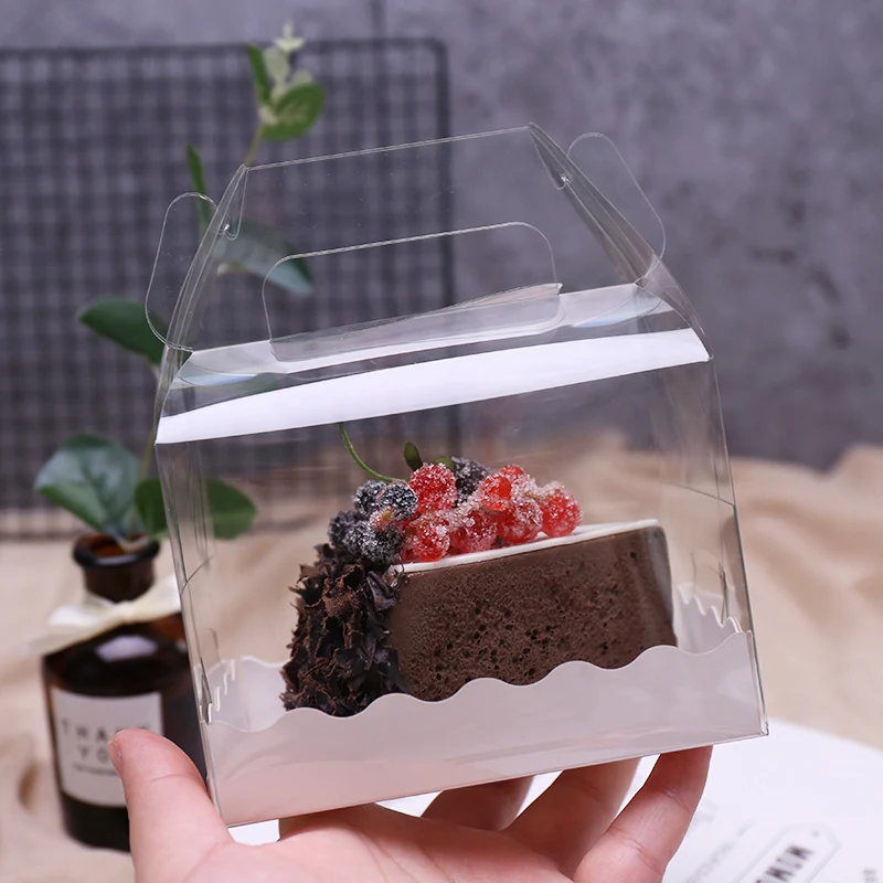 10set Clear Plastic Bakery Cookies christmas board holder Boxes container roll cake paper packaging baking with pad handle