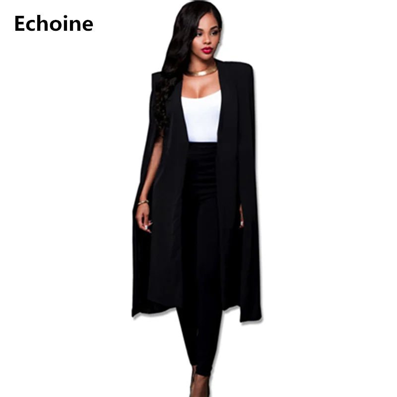 

Autumn Women Cloak Coat Long Blazer Plus Size Formal Office Work Blazer Outwear Sexy Elegant V-neck Suit Jacket Streetwear