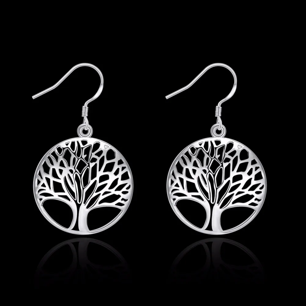 

2017 Silver Color Stainless Steel Tree of Life Drop Earrings for Women Round Earrings For Women Jewelry aretes de mujer