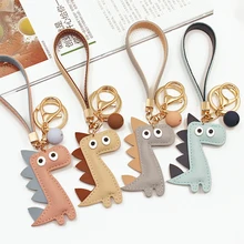 

Cute Leather Sleutelhanger Cartoon Dinosaur Keychain Ice Cream Key Chain Ring Auto Trinket Porte Clef Women Charm Bag Pendant