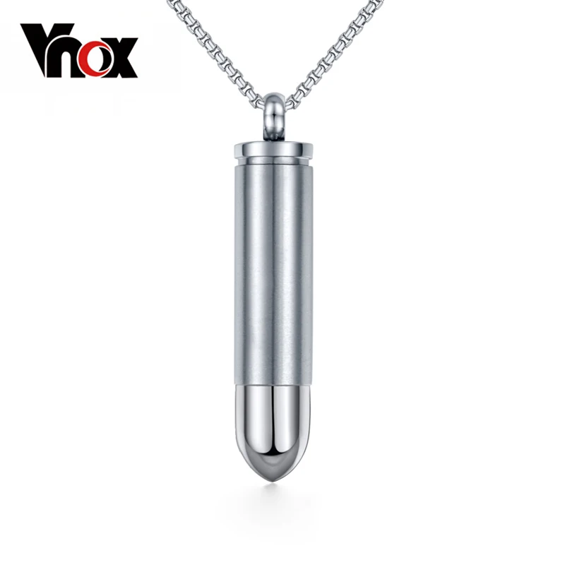 

Vnox Necklace Men Silver Bullet Pendant Rock Perfume 316L Stainless steel Fashion Hiphop Link Chain Choker Necklaces