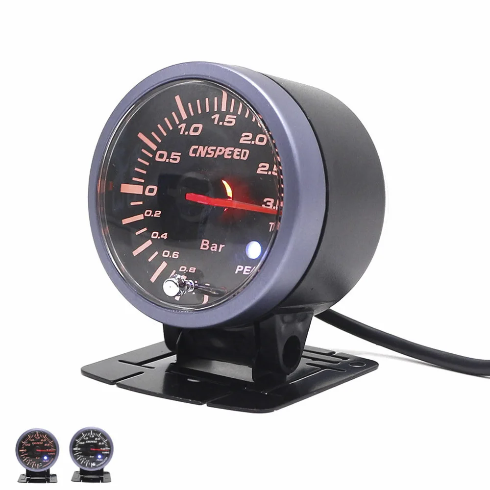 CNSPEED 60mm 2.5" Car Turbo Boost Gauge 3 BAR 12V White Amber LED